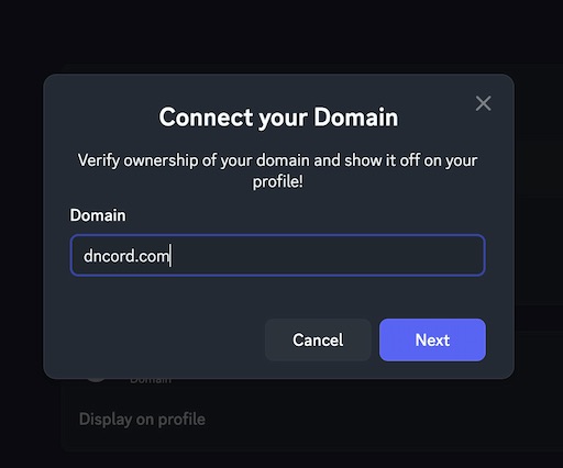 The Connect your Domain dialog showing a field to enter your domain
